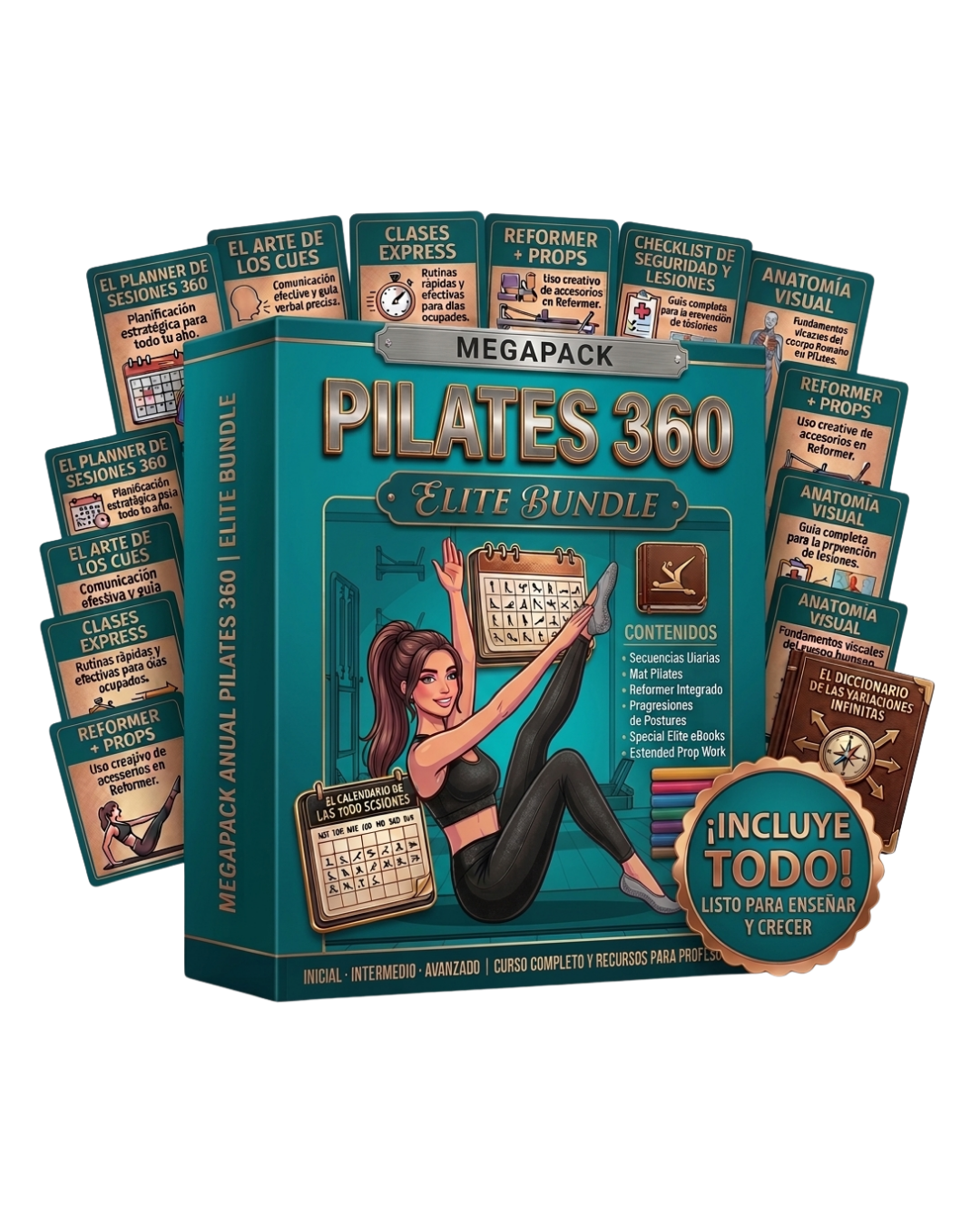 MEGAPACK PILATES 360 MAT + REFORMER: 12 Tomos + 6 Bonus + Calendario de 1000 Sesiones + Diccionario de Variaciones Infinitas