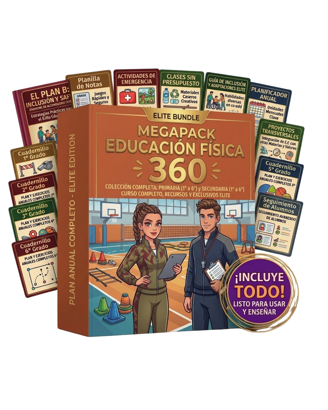 MEGAPACK EDUCACIÓN FÍSICA 360 PRIMARIA Y SECUNDARIA: 12 Tomos + 6 Bonus + Plan Inclusión Anti-SAF + Proyectos Transversales ESI/EAI