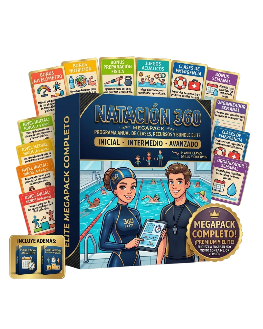 MEGAPACK NATACIÓN 360: 12 Tomos + 6 Bonus + Planificación Anual + Entrenamiento para Competencia