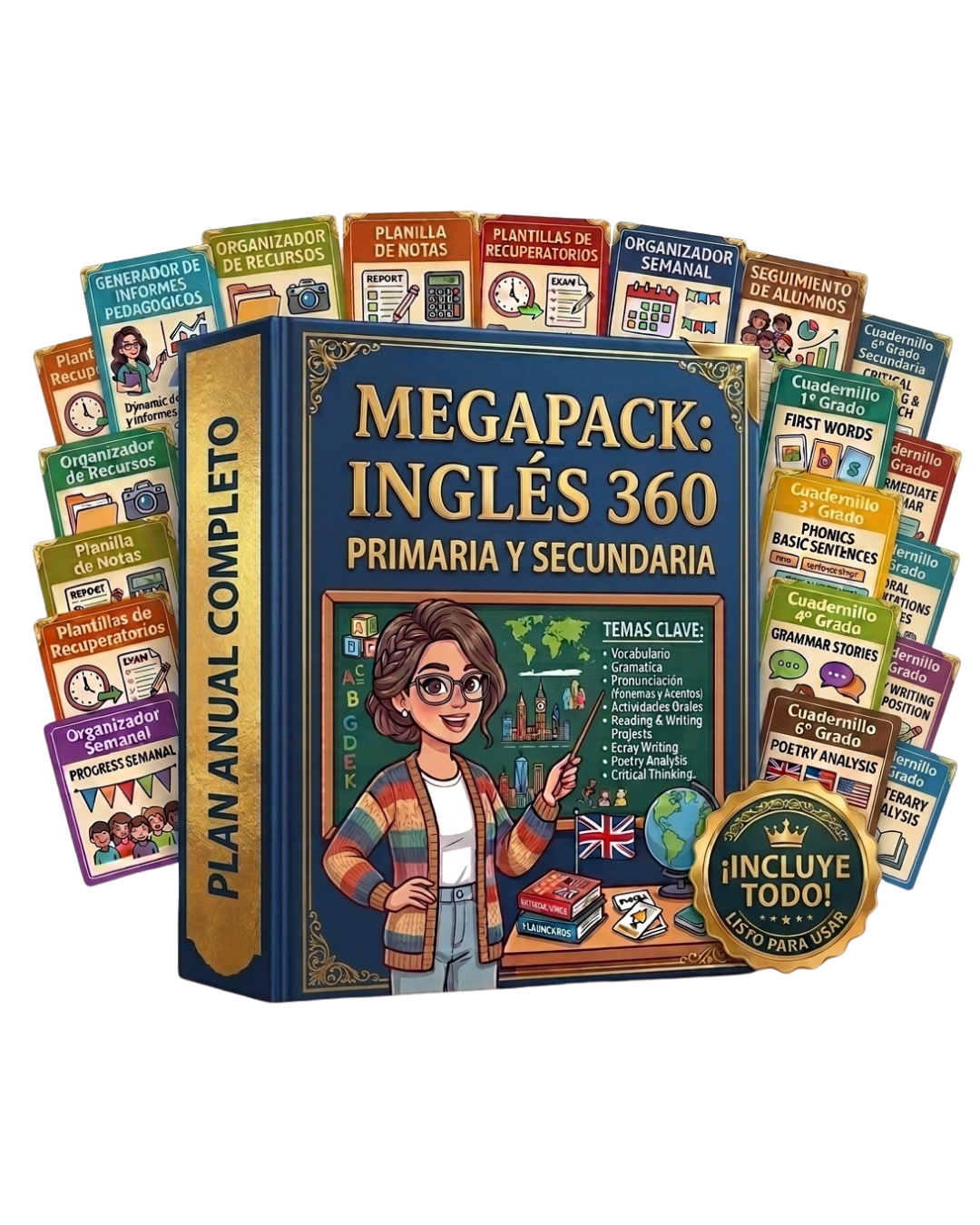 MEGAPACK INGLÉS 360 TOTAL: 12 Tomos PRIMARIA Y SECUNDARIA + 6 Bonus + Planificaciones + Exámenes