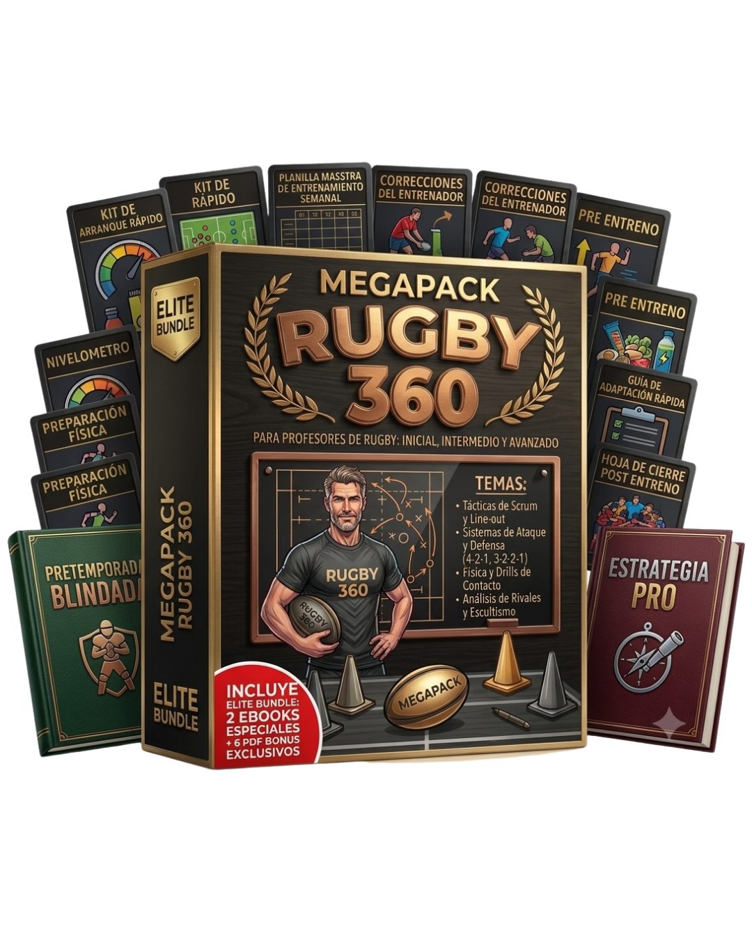 MEGAPACK RUGBY 360: 14 Tomos + 6 Bonus + Pretemporada Blindada + Estrategia PRO: Manual de Jugadas Secretas